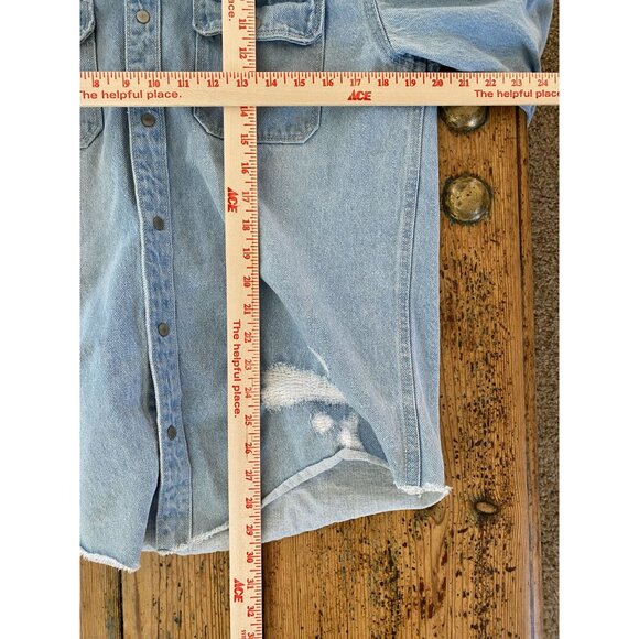 Zara Light Blue Distressed Denim Button-Up Shirt Relaxed‎ Fit L Cotton Jacket - Picture 5 of 6